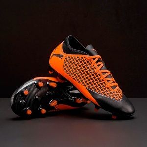 Youth Puma Future 2.4 FG/AG Cleats Black & Shocking Orange - Grass & turf ready!
